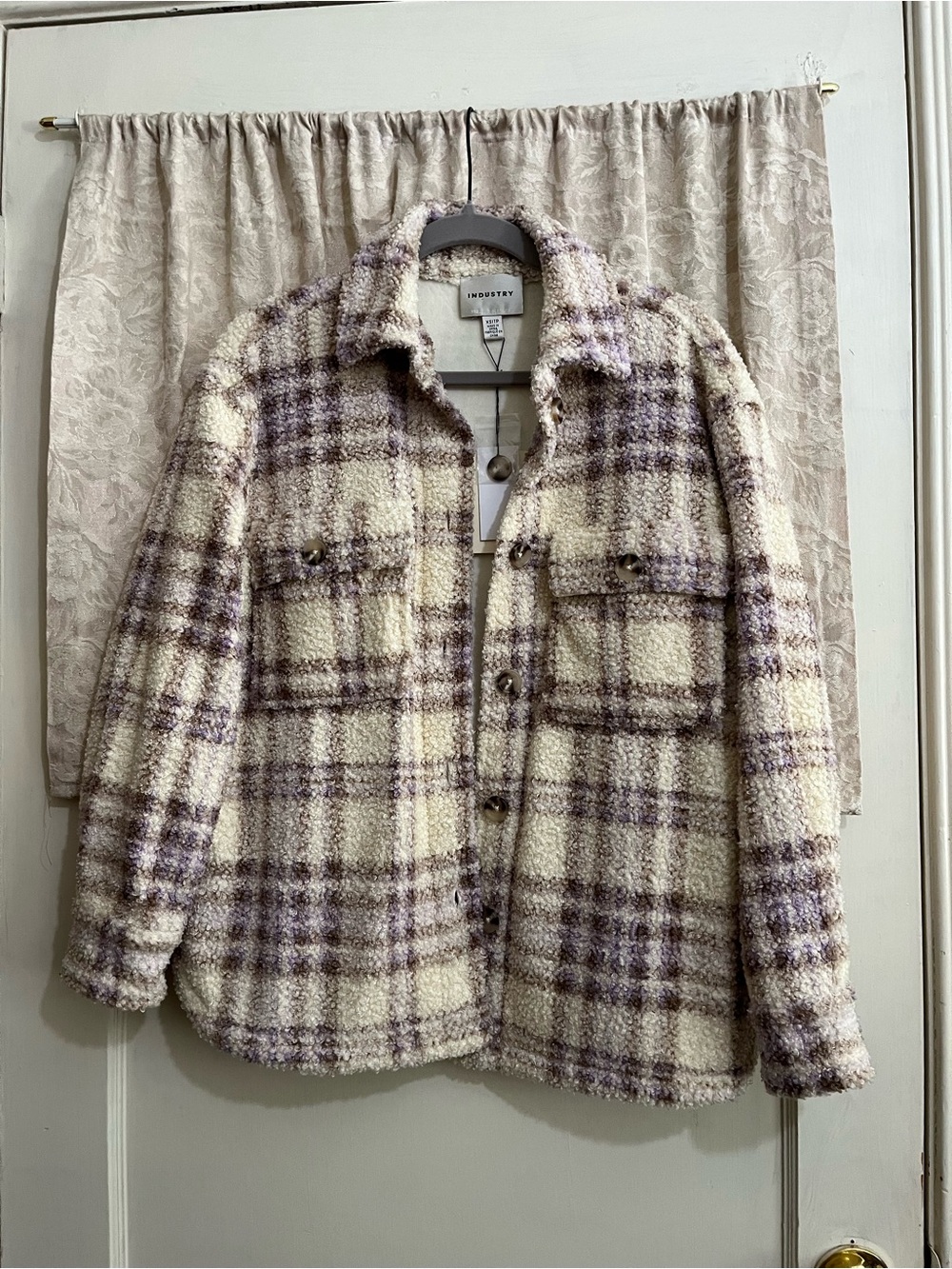 Size XSmall Industry Plaid Shacket in Cream and Lavender